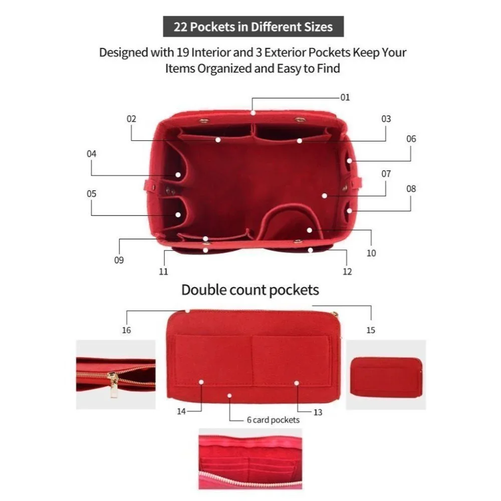 2 Purse Organizer Insert for Louis Vuitton speedy 30MM bags& Neverfull GM XL RED - Picture 8 of 12